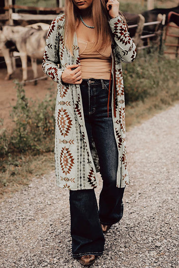 Western Printed Long Cardigan