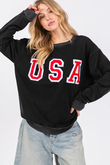 SAGE + FIG USA Letter Patch Sweatshirt