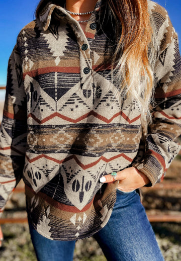 Geometric Half Button Sweatshirt
