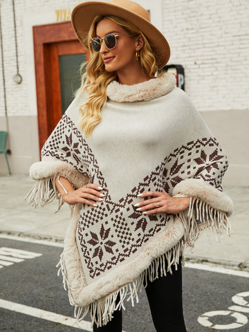 Geometric Star Poncho with Fringe