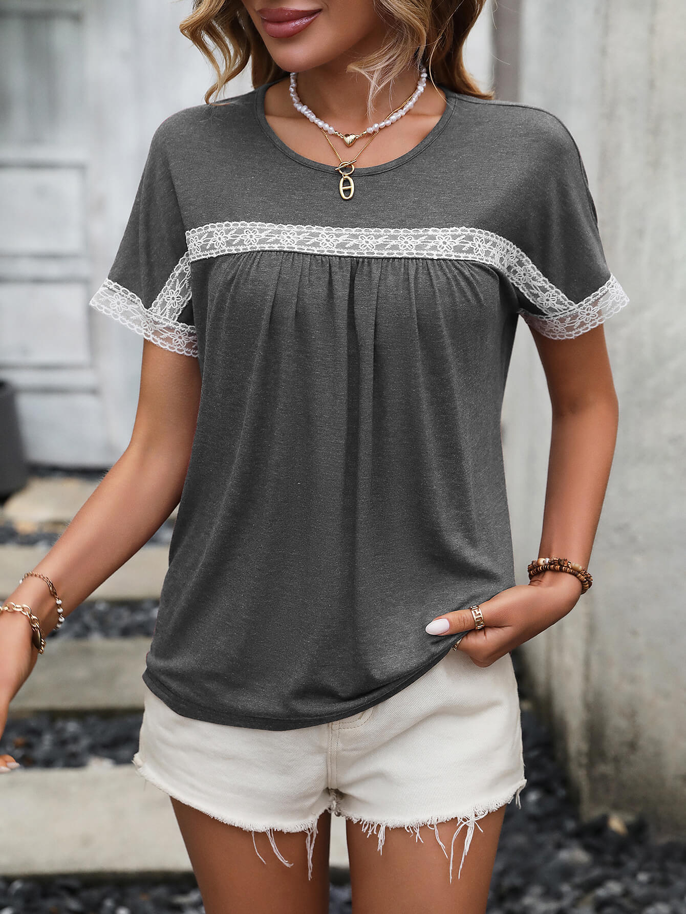 Ivy Lane- Lace Trim Tee