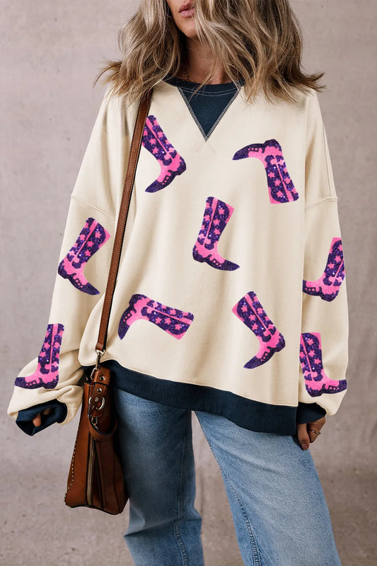 Sequin Boots Graphic Sweatshirt