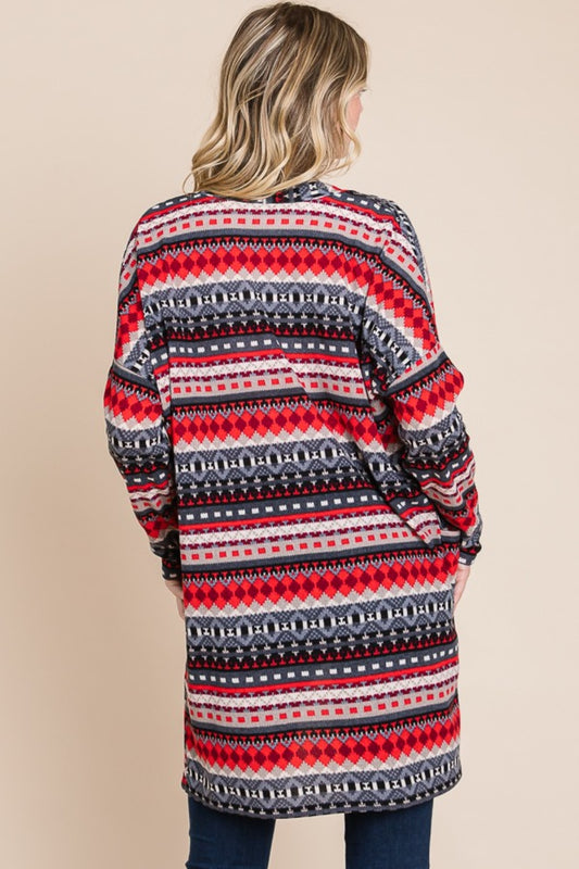 BOMBOM-Geometric Cardigan with Pockets