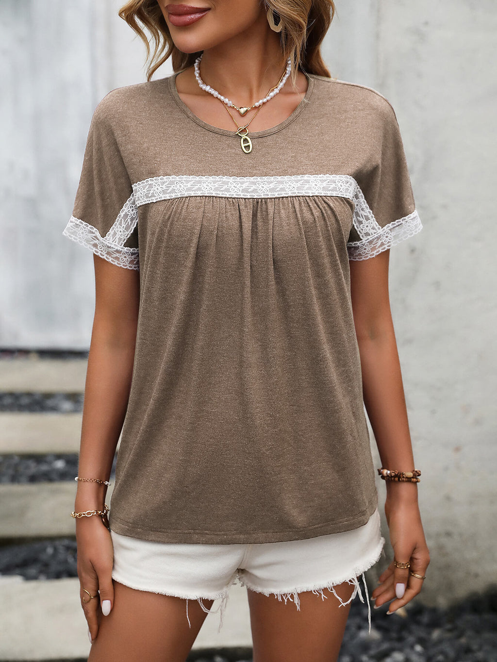 Ivy Lane- Lace Trim Tee