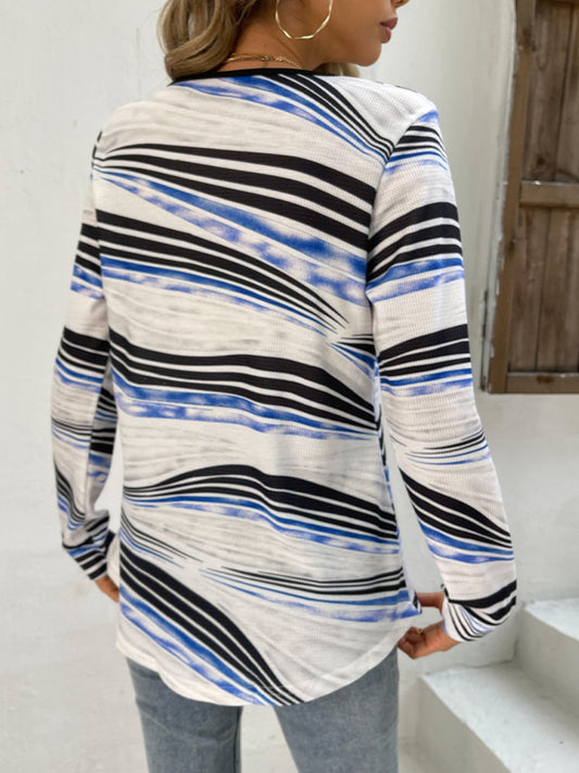 Shiny Stripes Half Zip Long Sleeve Tee