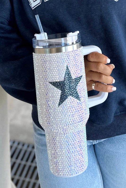 Stainless Steel Blue Star and Rhinestones Tumbler 40oz