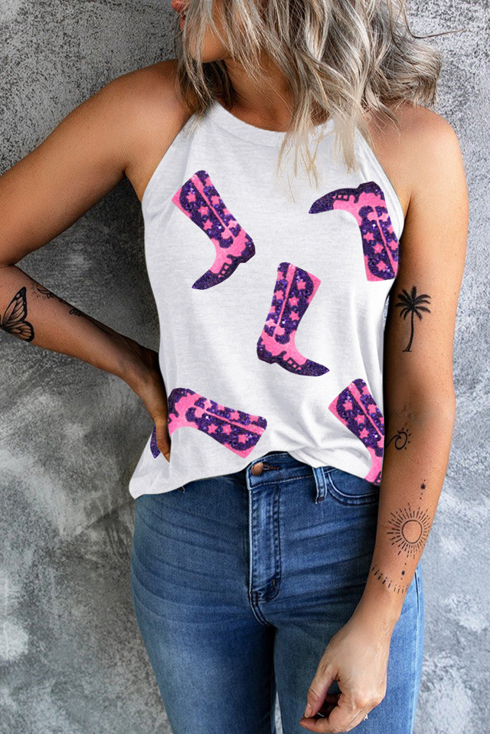 Sequin Boots Graphic Tank