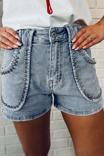 Studded Acid Wash Jean Shorts