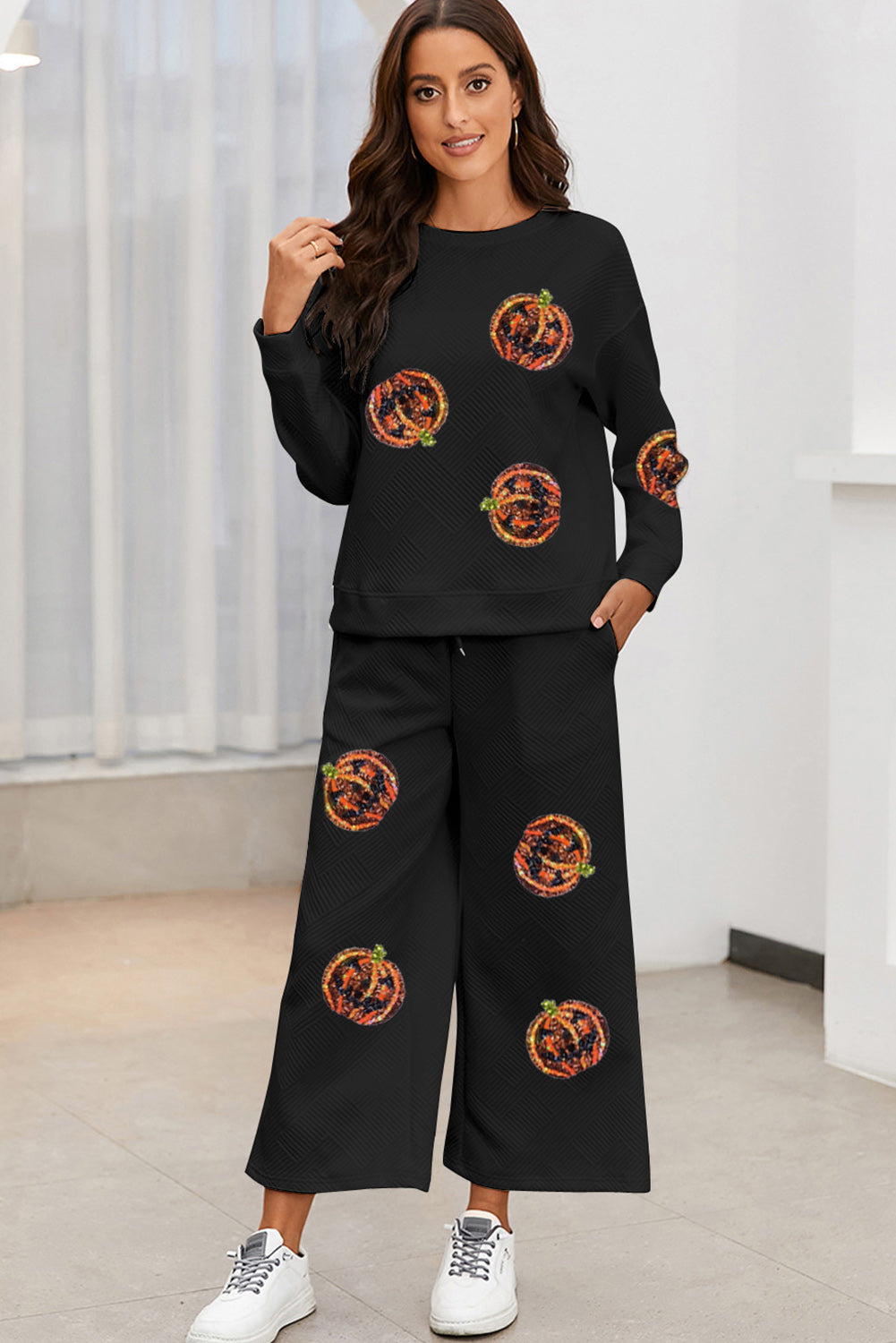 Sequin Patch Pumpkin Lounge Set