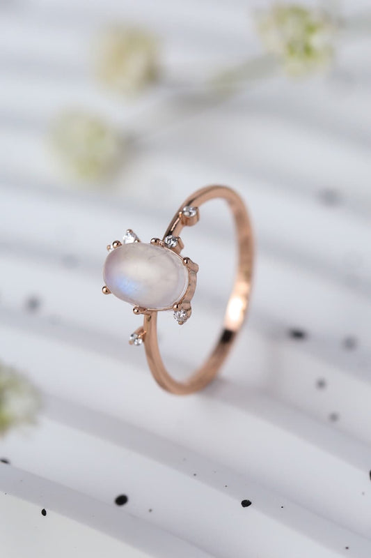 Natural Moonstone Silver and Gold Ring