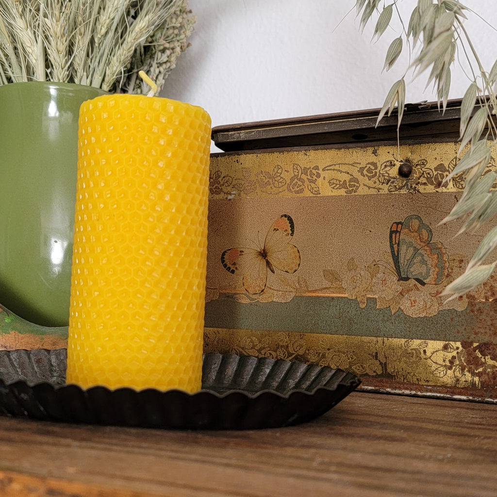 Firm Foundation Pillar | Hexagon Pattern Beeswax Candle
