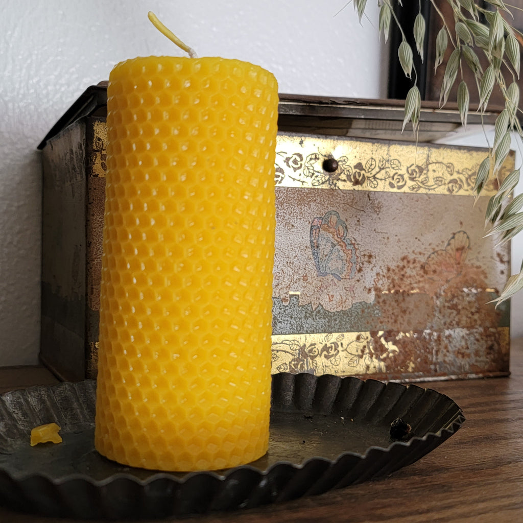 Firm Foundation Pillar | Hexagon Pattern Beeswax Candle
