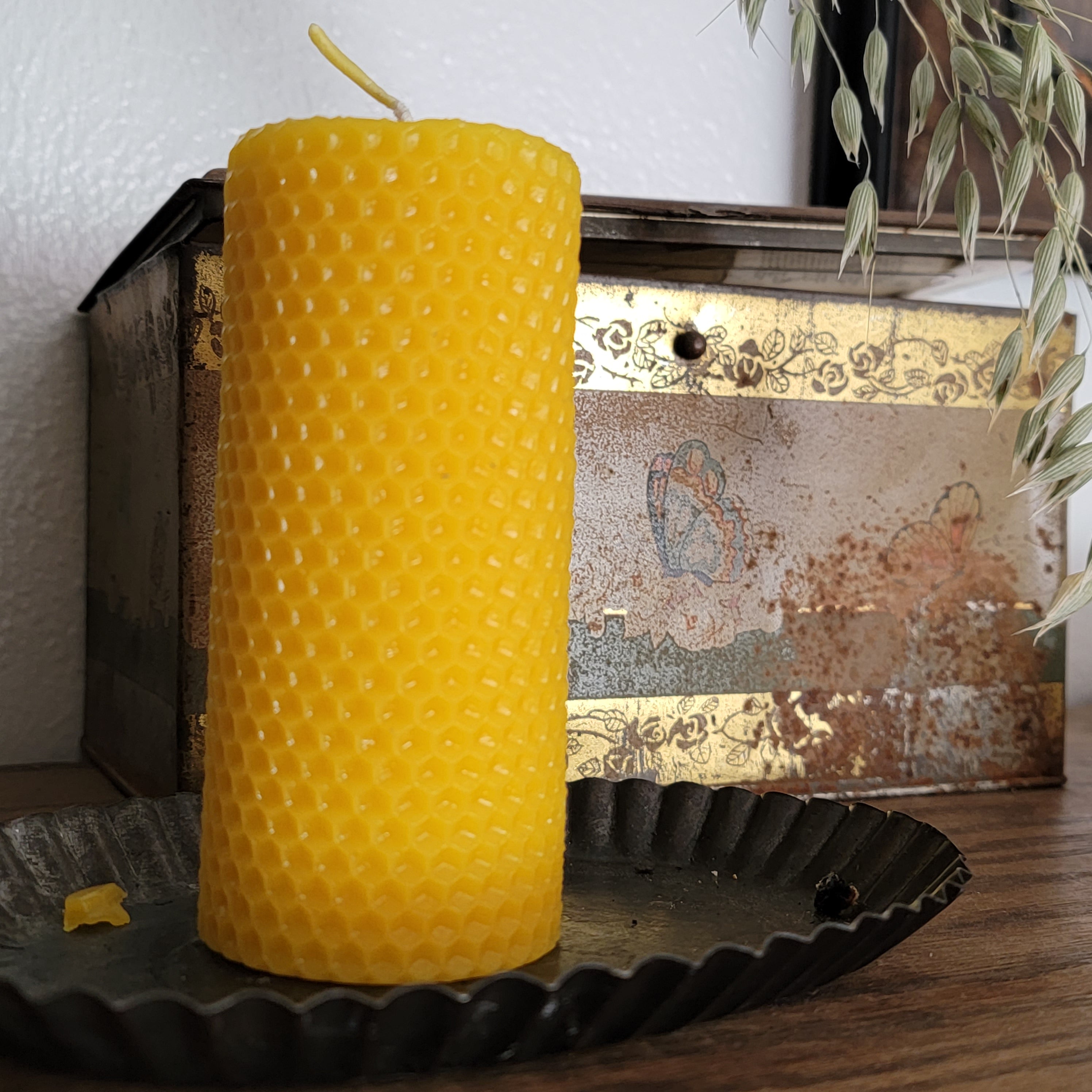 Firm Foundation Pillar | Hexagon Pattern Beeswax Candle
