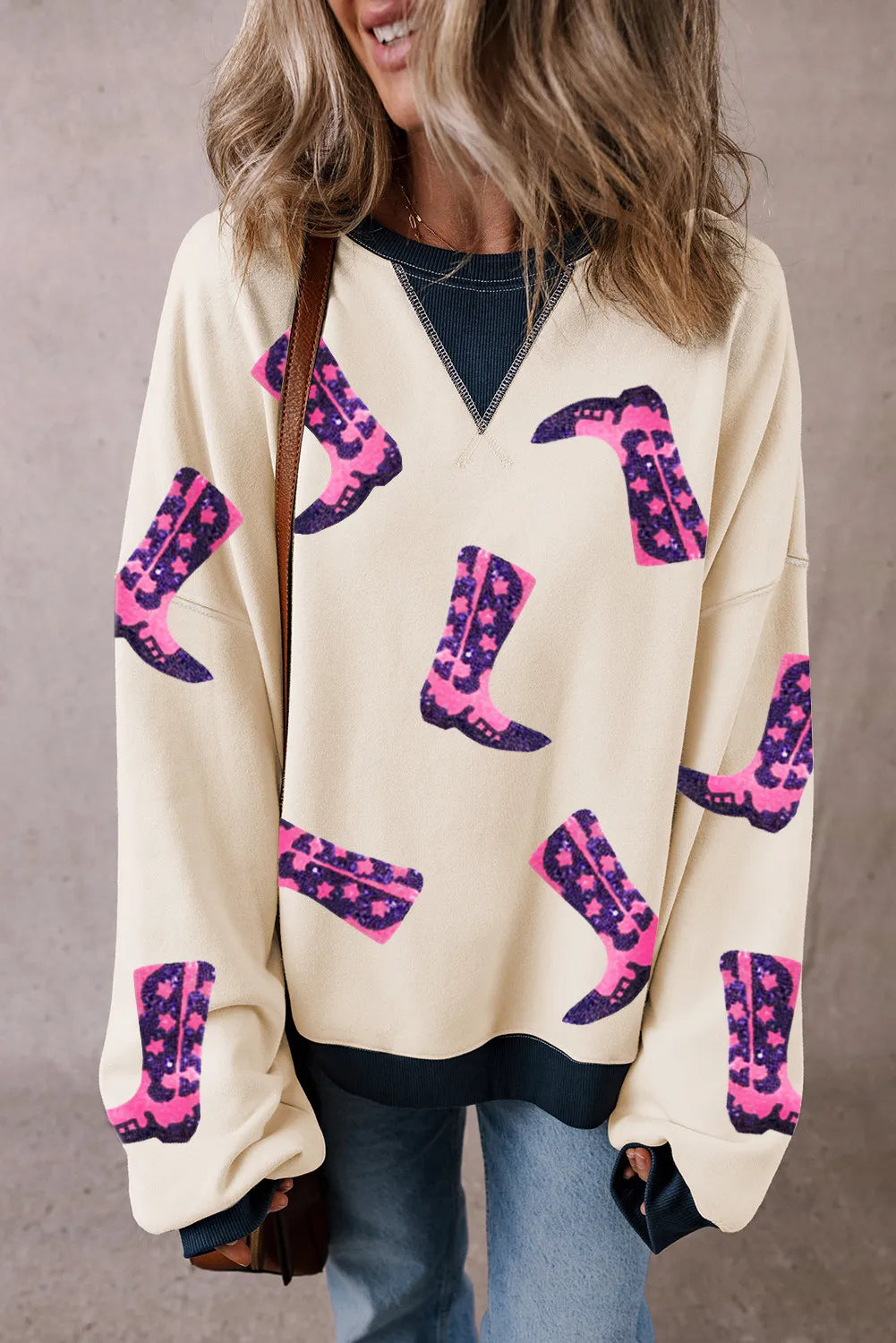 Sequin Boots Graphic Sweatshirt