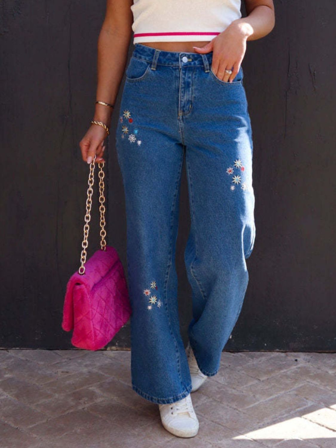 Embroidered Straight Leg Jeans