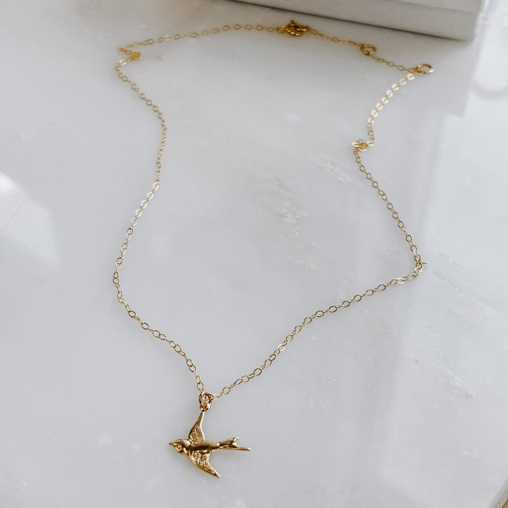 Dainty Flying Swallow Bird Necklace