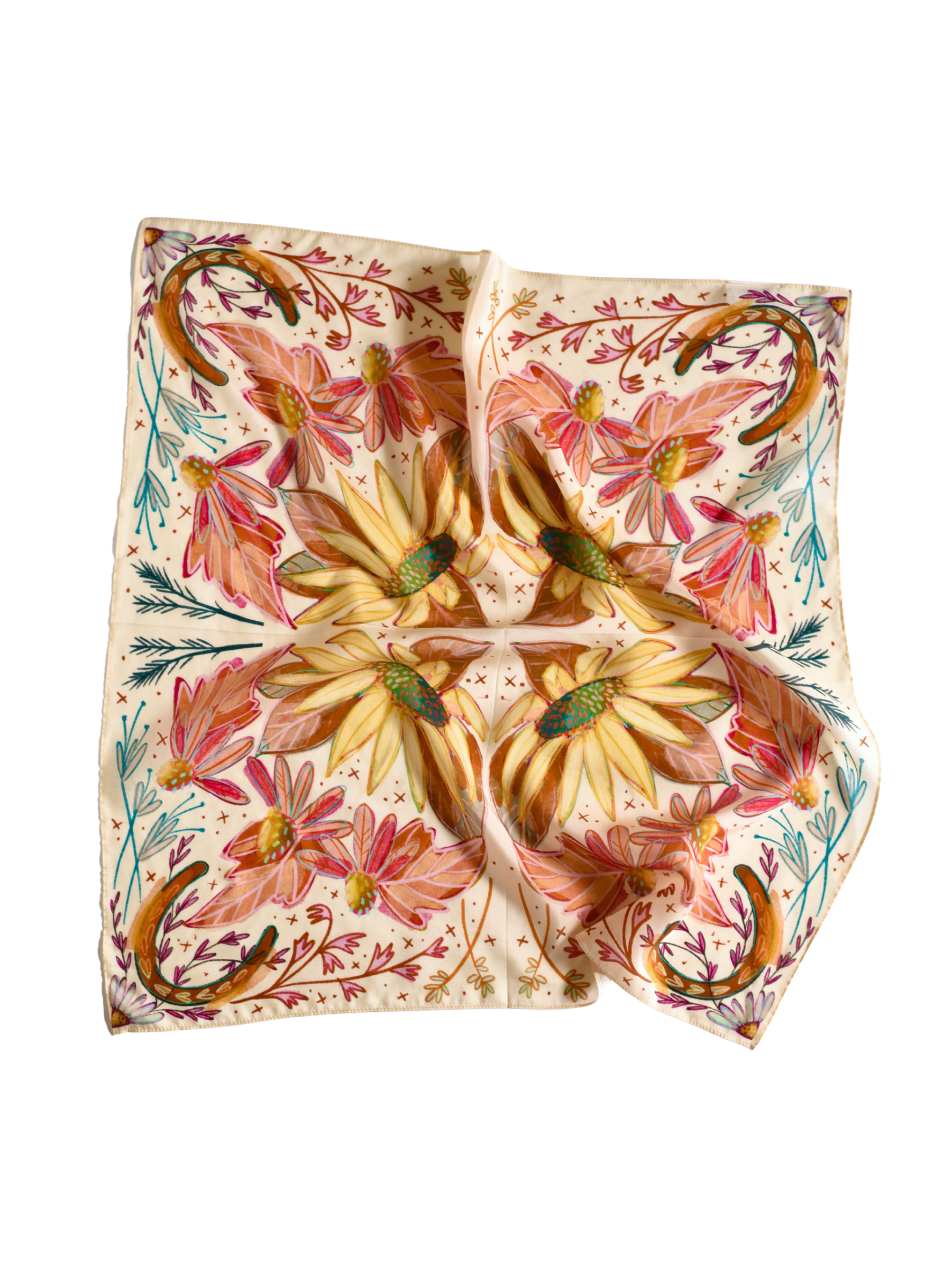 Lucky Wildflowers Large 100% Mulberry Silk 35x35: Cowgirl Western Scarf Wild Rag