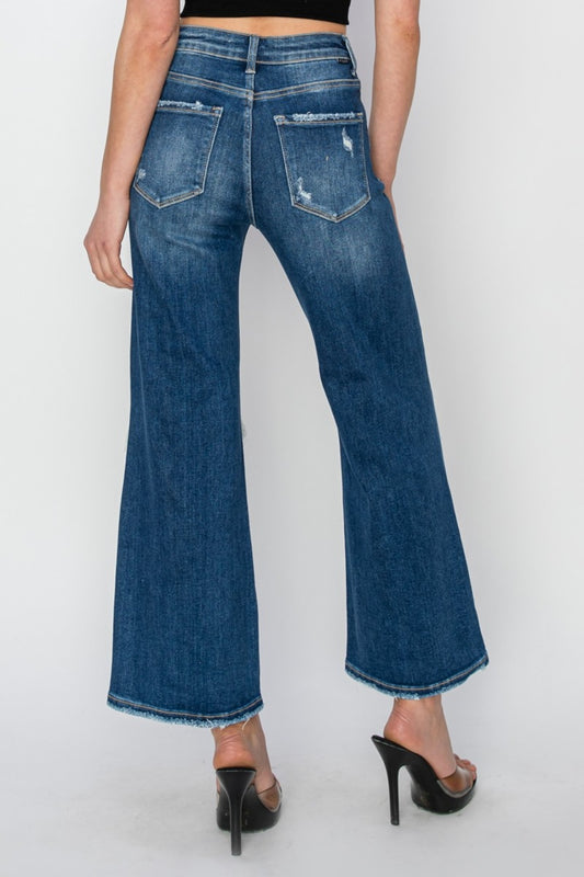 RISEN Patch Detailed Wide Leg Crop Jeans