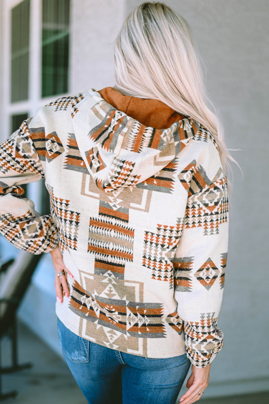 Aztec Print Kangaroo Pocket Half-Zip Hoodie