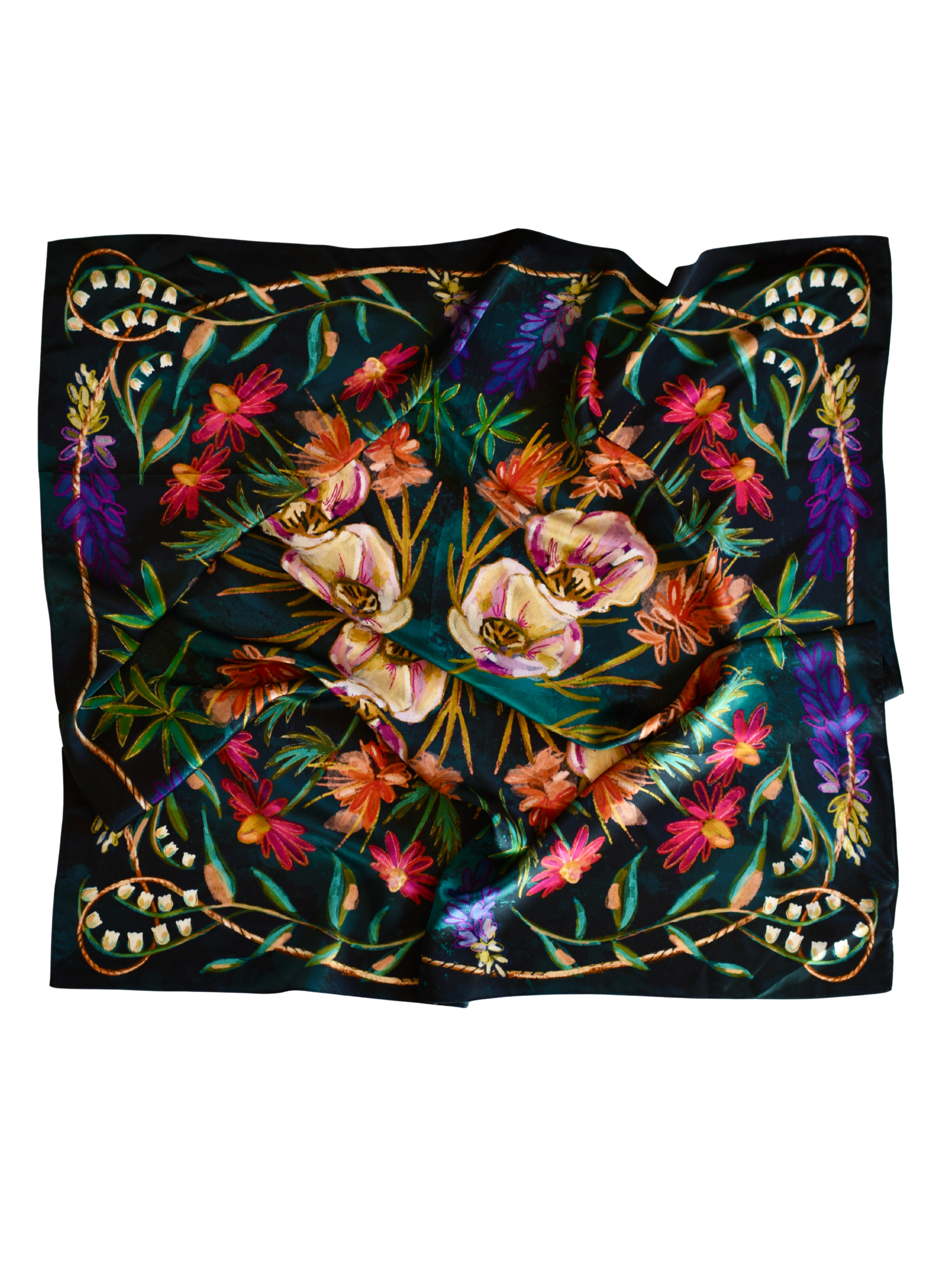 Vivid Wildflowers Large 100% Mulberry Silk 35x35: Western Cowgirl Wild Rag Scarf