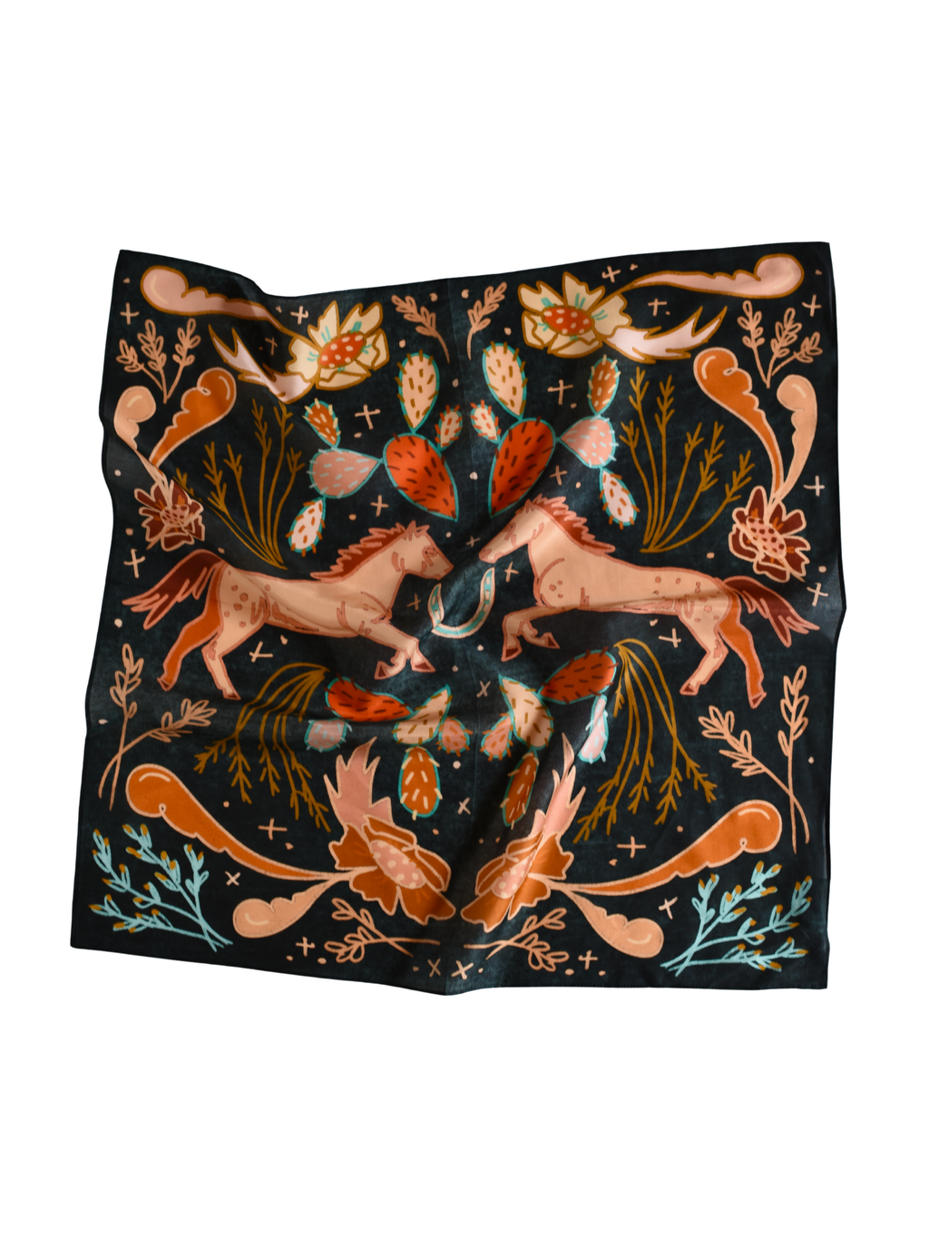 Wild Horse Prairies in Denim Cowgirl Wild Rag: Western Scarf Bandana Silk Tencel Wild Rag