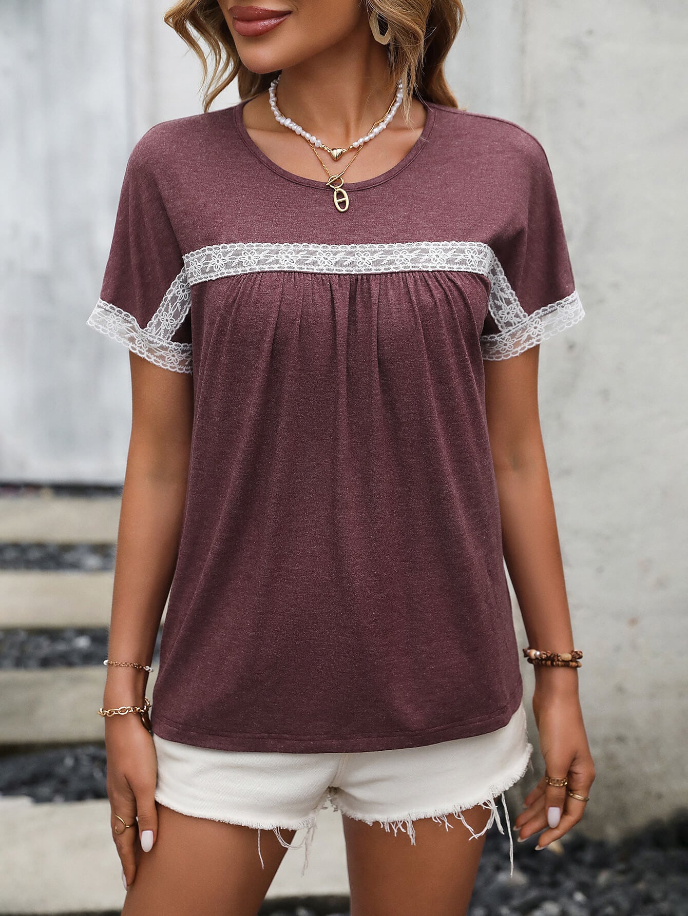 Ivy Lane- Lace Trim Tee