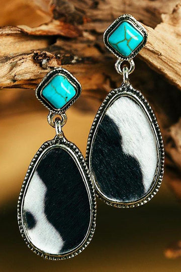 Faux Turquoise Cowhide Drop Earrings