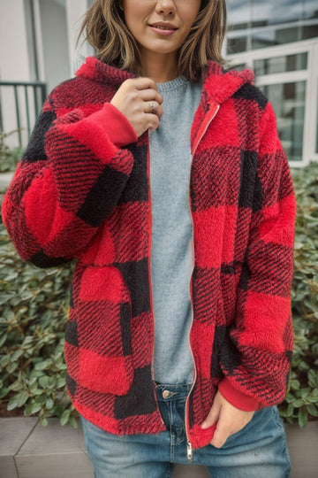 Double Take Lumberjack Plaid Hooded Jacket