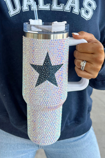 Stainless Steel Blue Star and Rhinestones Tumbler 40oz