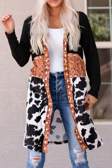 Cow Patchwork Open Front Cardigan