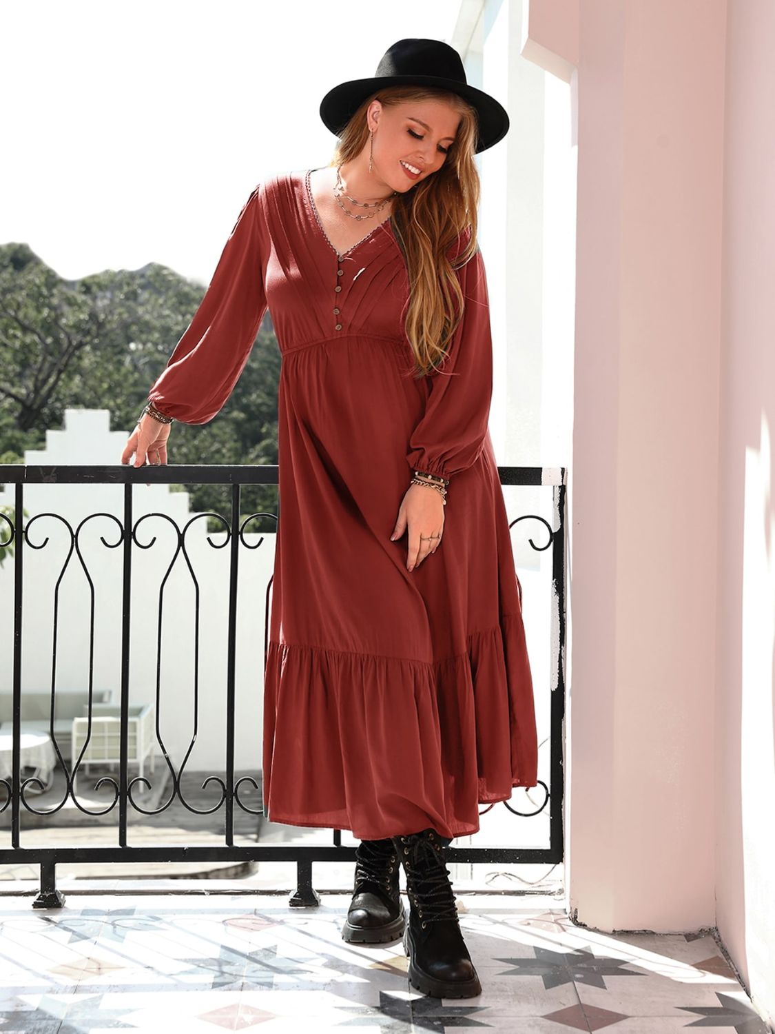 Curvy Peasant Ruffle Dress
