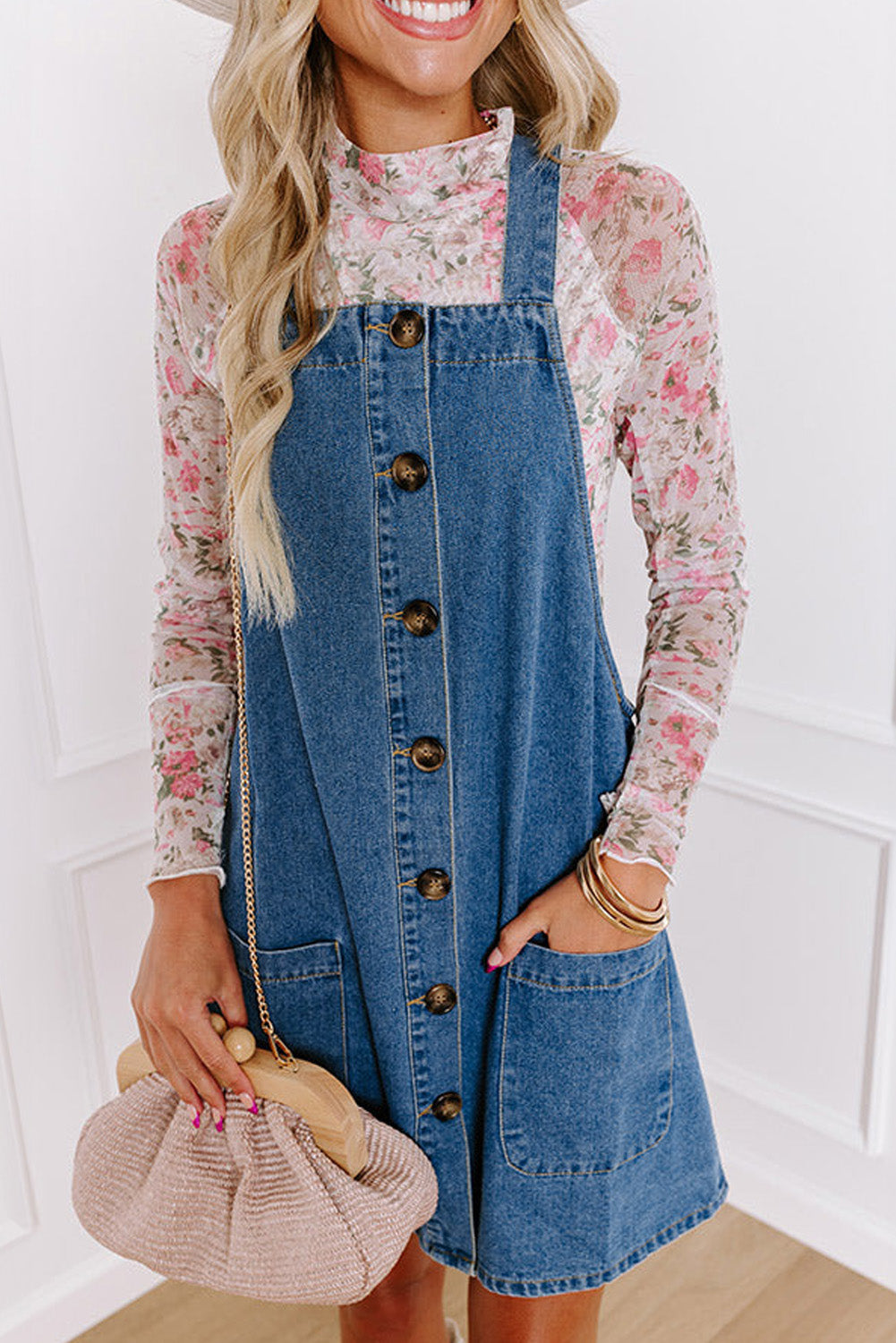 Gardening Wide Strap Denim Dress