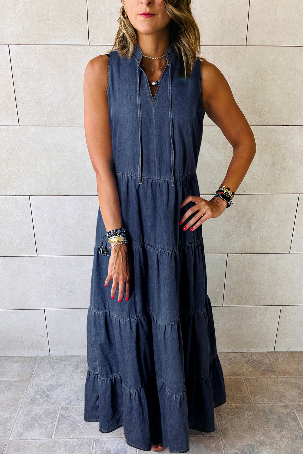 Real Teal-Chambray Maxi Dress