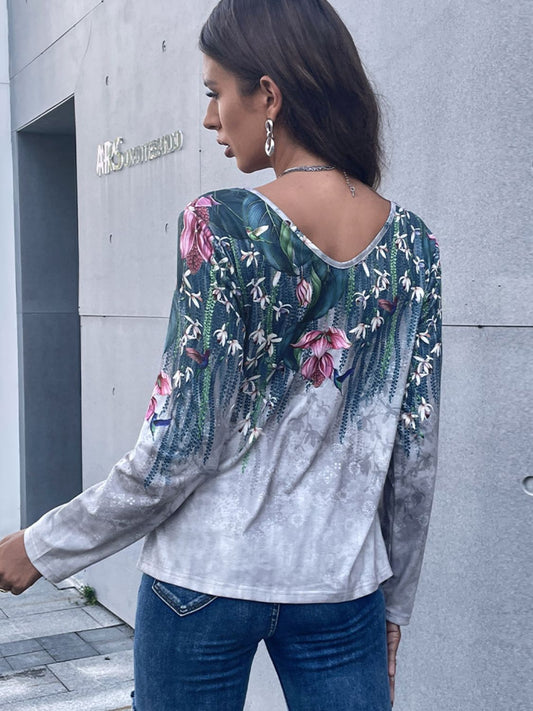 Shiny Floral Long Sleeve Tee