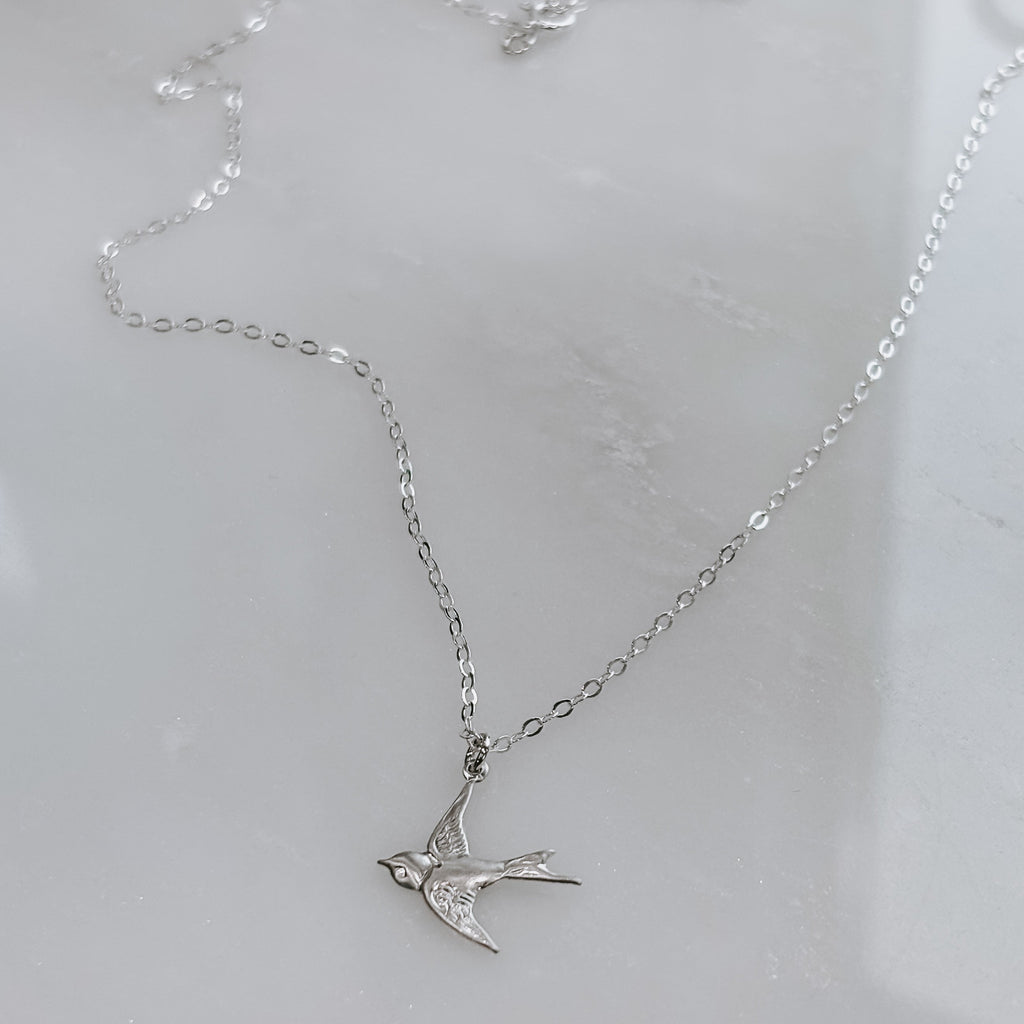Dainty Flying Swallow Bird Necklace