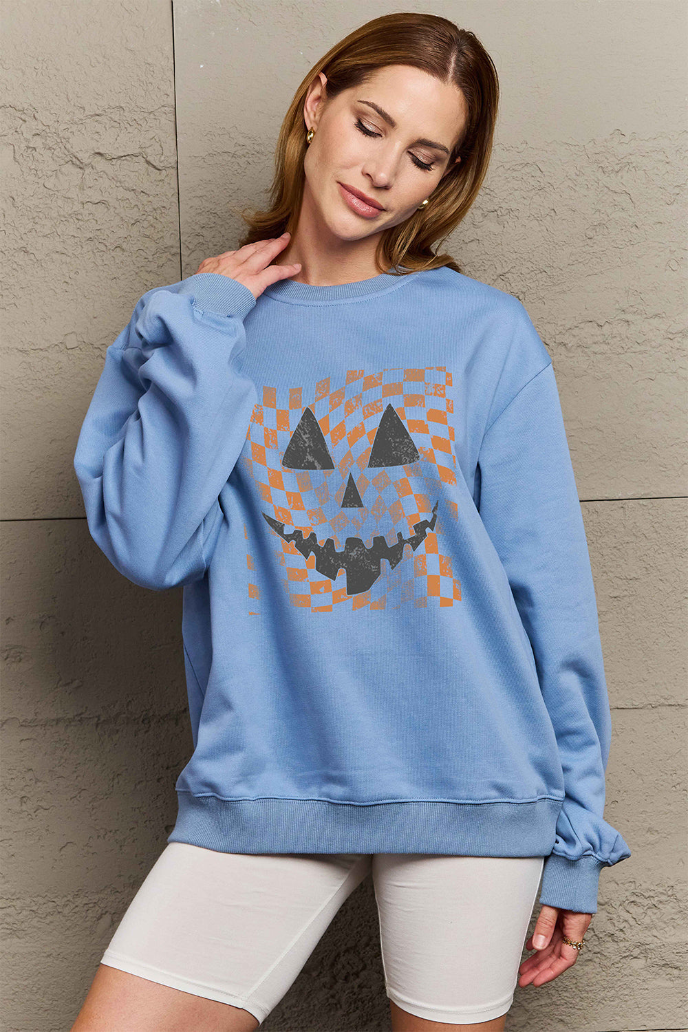 Simply Love-Pumpkin Face Graphic Sweatshirt