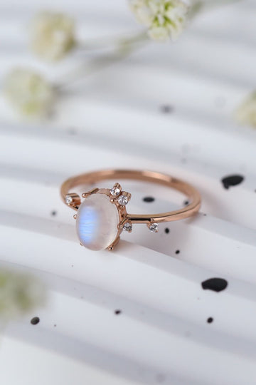 Natural Moonstone Silver and Gold Ring