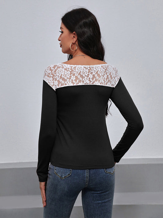 Ivy Lane-Lace Trim Long Sleeve Tee