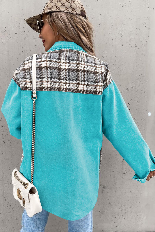 Blue Skye Plaid Patchwork Denim Jacket