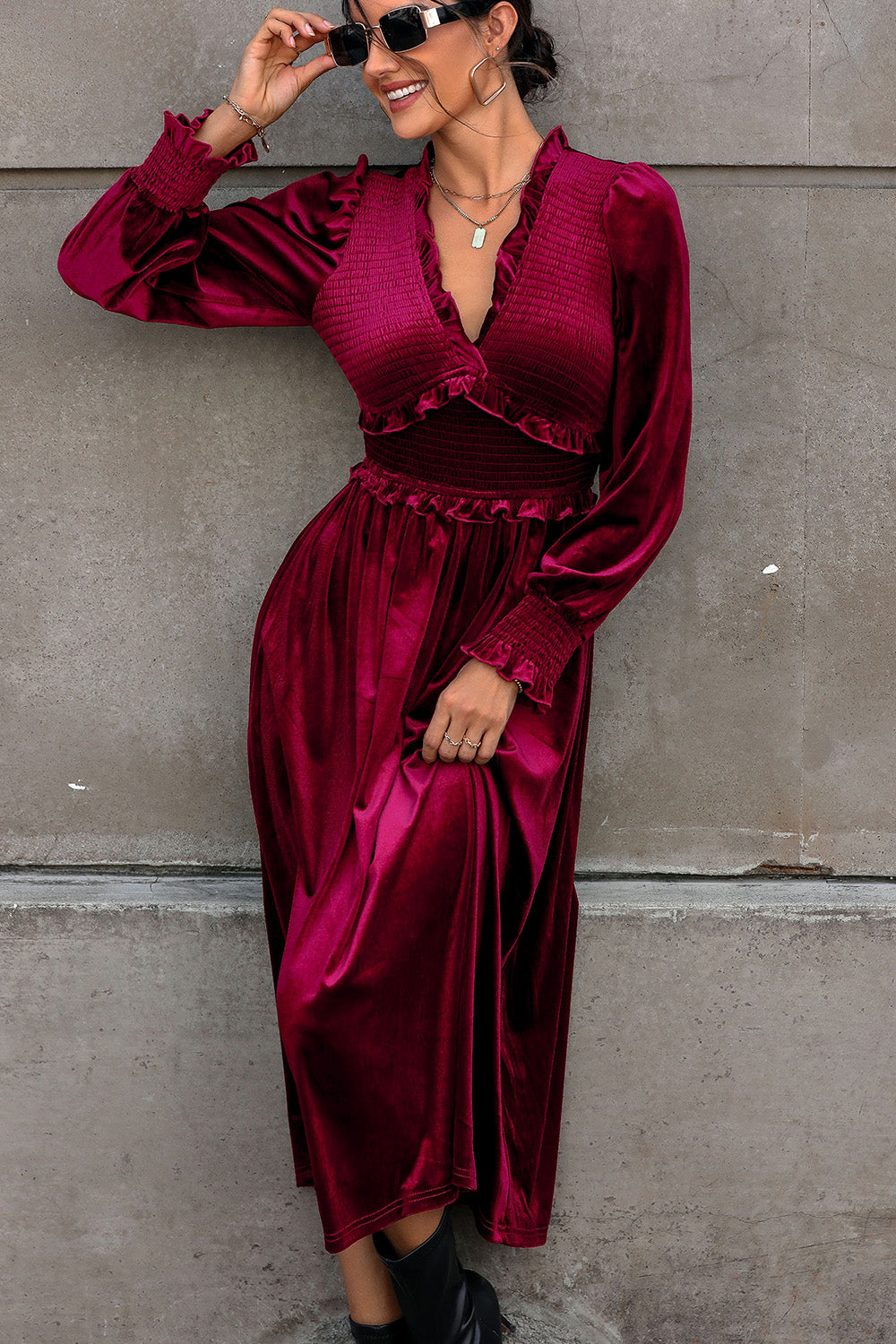 Perfee- Smocked Midi Dress