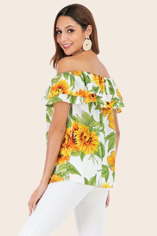 Sunflower Joy Off-Shoulder Layered Blouse