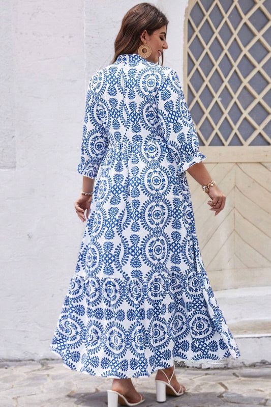 Curvy Blue Skye Geometric Maxi Dress