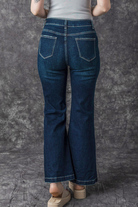 Real Teal-Distressed Bell Bottom Jeans