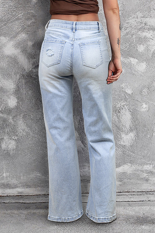 Beau Blue-Vintage Light Wash Distressed Flare Jeans