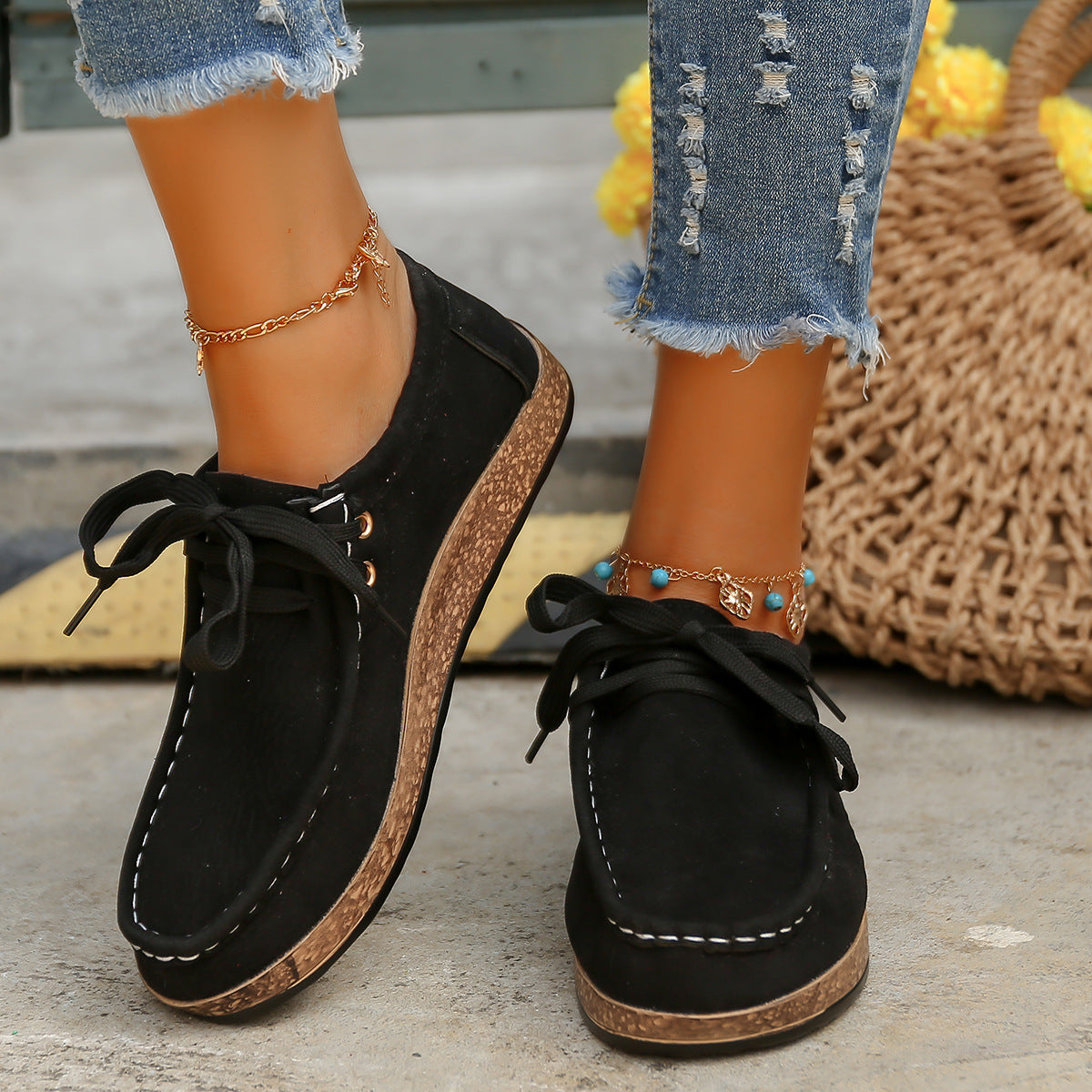 Suede Lace-Up Flats