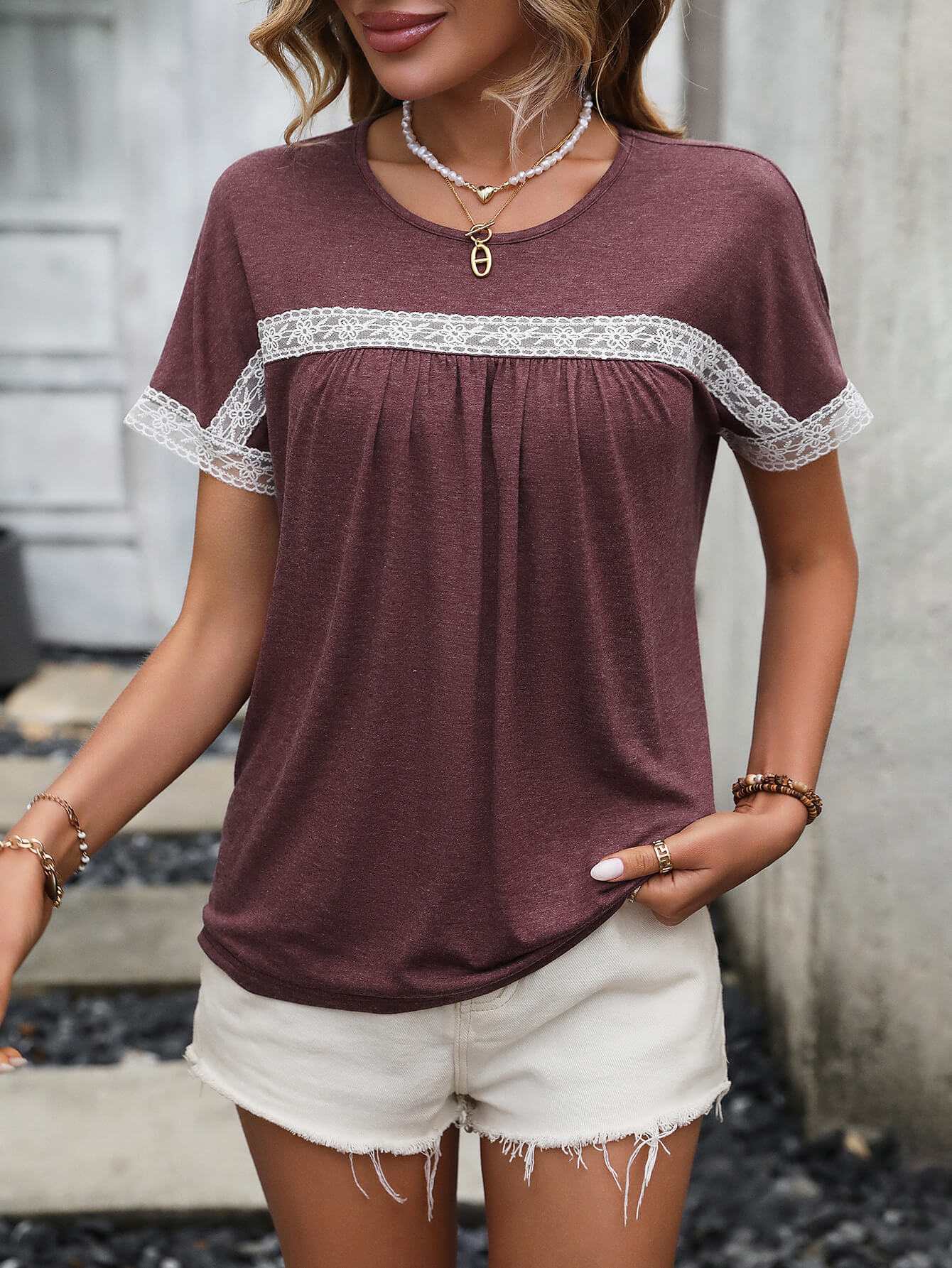 Ivy Lane- Lace Trim Tee