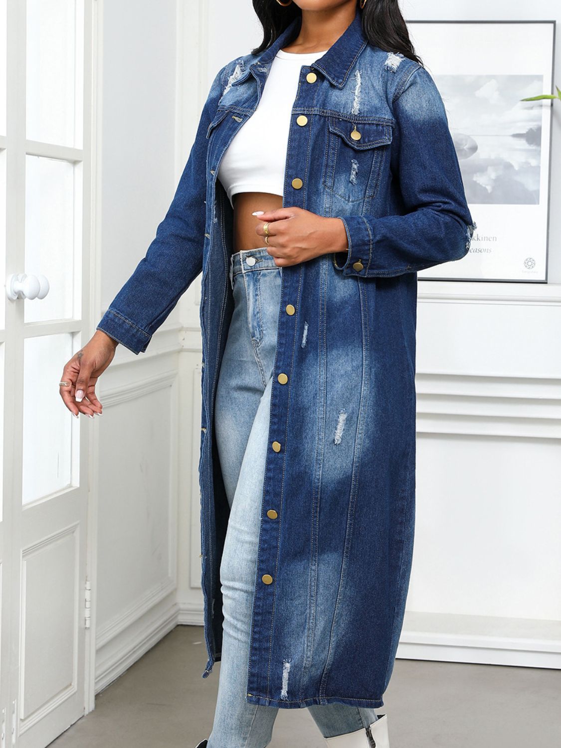 Distressed Denim Duster