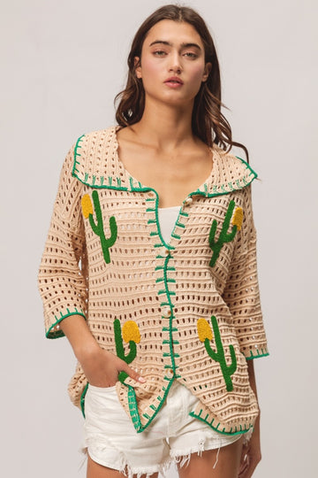 BiBi-Cactus Patch Sweater Cardigan