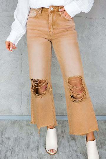 Distressed Cropped Flare Jeans