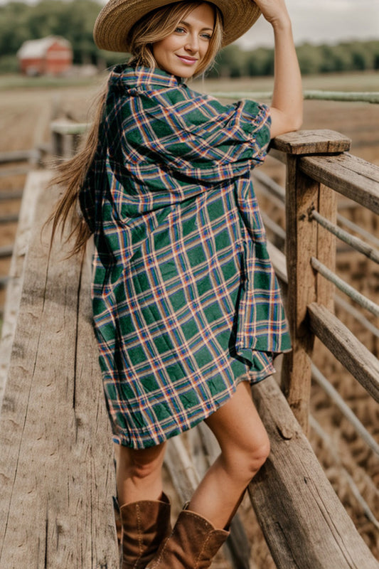 Forest Plaid Shirt Dress